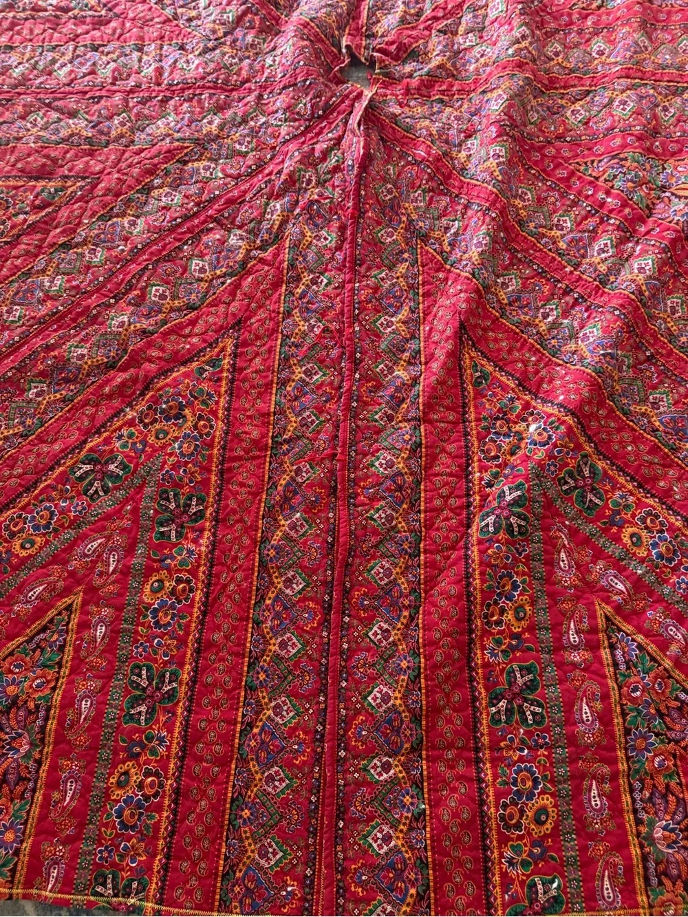 Large 83” Quilted Patchwork Christmas Tree Skirt Red Multicolor Boho